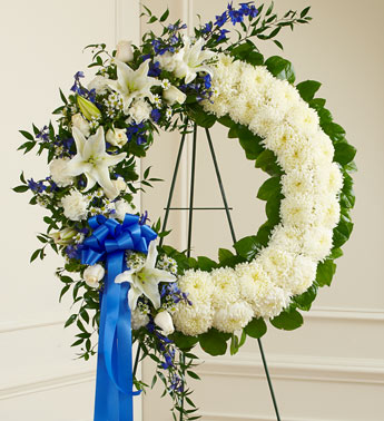 Serene Blessings Standing Wreath Blue and White