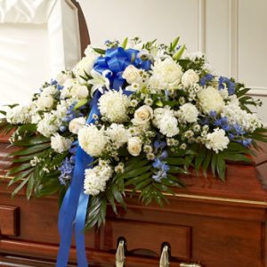 Cherished Memories Half Casket Cover Blue & White