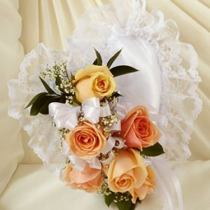 Peach and White Satin Heart Casket Pillow