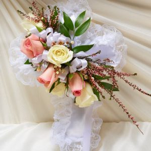 Pink And White Satin Cross Casket Pillow