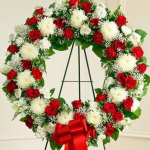 LARGE Serene Blessings Standing Wreath Red And White - WAS $260