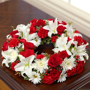 Cremation Wreath Red and White