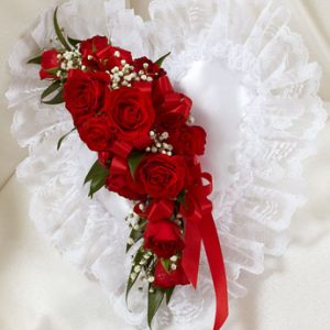 Red and White Satin Heart Casket Pillow