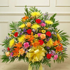 Heartfelt Tribute Floor Basket Arrangement Bright
