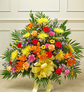 Heartfelt Tribute Floor Basket Arrangement Bright