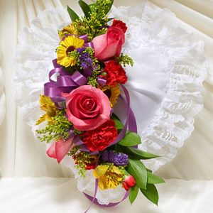 Satin Heart Casket Pillow Bright