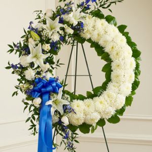 Serene Blessings Standing Wreath Blue and White