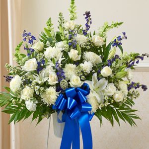 Heartfelt Sympathies Standing Basket Blue & White