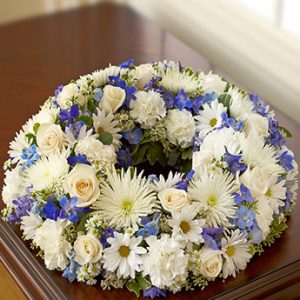 Cremation Wreath Blue & White