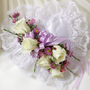 Satin Heart Casket Pillow Lavender And White