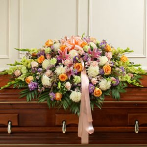 Pastel Mixed Flower Full Casket Cover