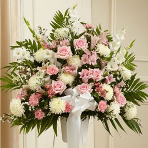 Heartfelt Sympathies Standing Basket Pink & White