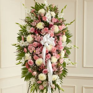 Deepest Sympathies Standing Spray Pink & White