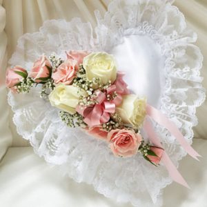 Pink And White Satin Heart Casket Pillow