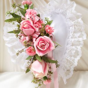 Pink Satin Heart Casket Pillow