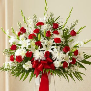 Heartfelt Sympathies Standing Basket Red And White