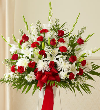 Heartfelt Sympathies Standing Basket Red And White
