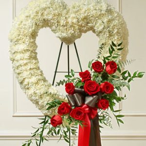 White Open Heart With Red Roses