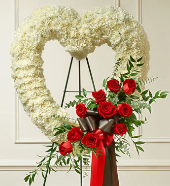 White Open Heart With Red Roses
