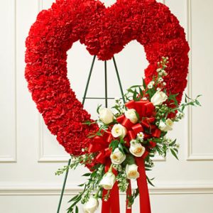 Red Open Heart With White Roses