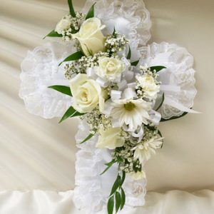 White Satin Cross Casket Pillow