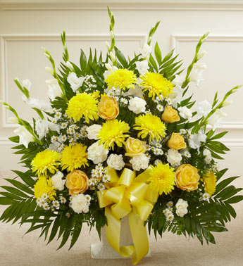Heartfelt Tribute Floor Basket Arrangement Yellow