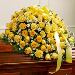 Cherished Memories Rose Half Casket Cover Yellow