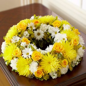 Cremation Wreath Yellow and White