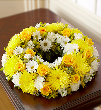 Cremation Wreath Yellow and White